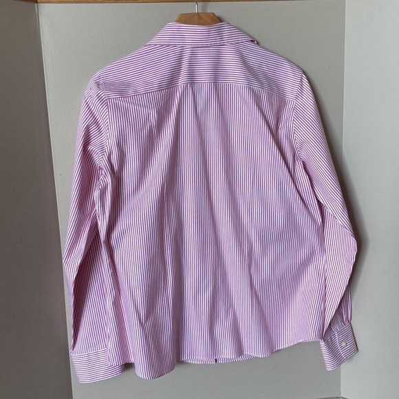 lands end no iron pin stripe / pinpoint oxford button up shirt - Picture 4 of 8